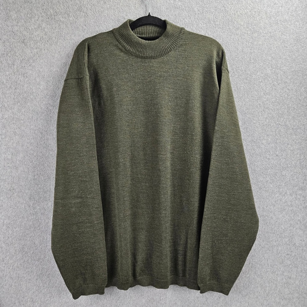 III STATE Mock Neck Sweater Mens XLT Green‎ Merino Wool Italian Yarn Tall Casual